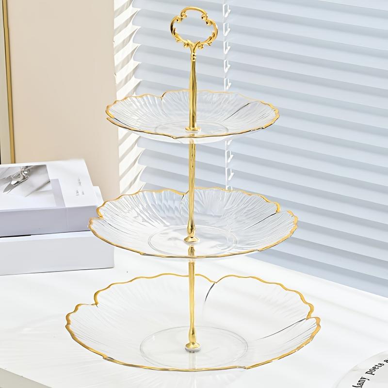 Elegant 2/ 3 Tier Clear Cupcake Stand With Golden Trim - Perfect For Desserts, Fruits And Snacks, Perfect For Afternoon Tea, Christmas, Halloween, Thanksgiving, Weddings, Birthdays And Parties, Elegant Event Accessory, Golden Trim Design, Exquisite Design