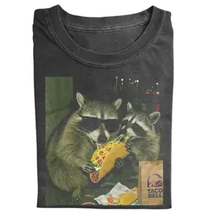 Raccoon Taco Funny Vintage Graphic Tee, Trash Panda Eating Taco T-Shirt, Funny Animal Meme Shirt, Streetwear Retro Tee, Food Lover Humor Shirt, Vintage Graphic Tee Gift for Men, Gift for Women