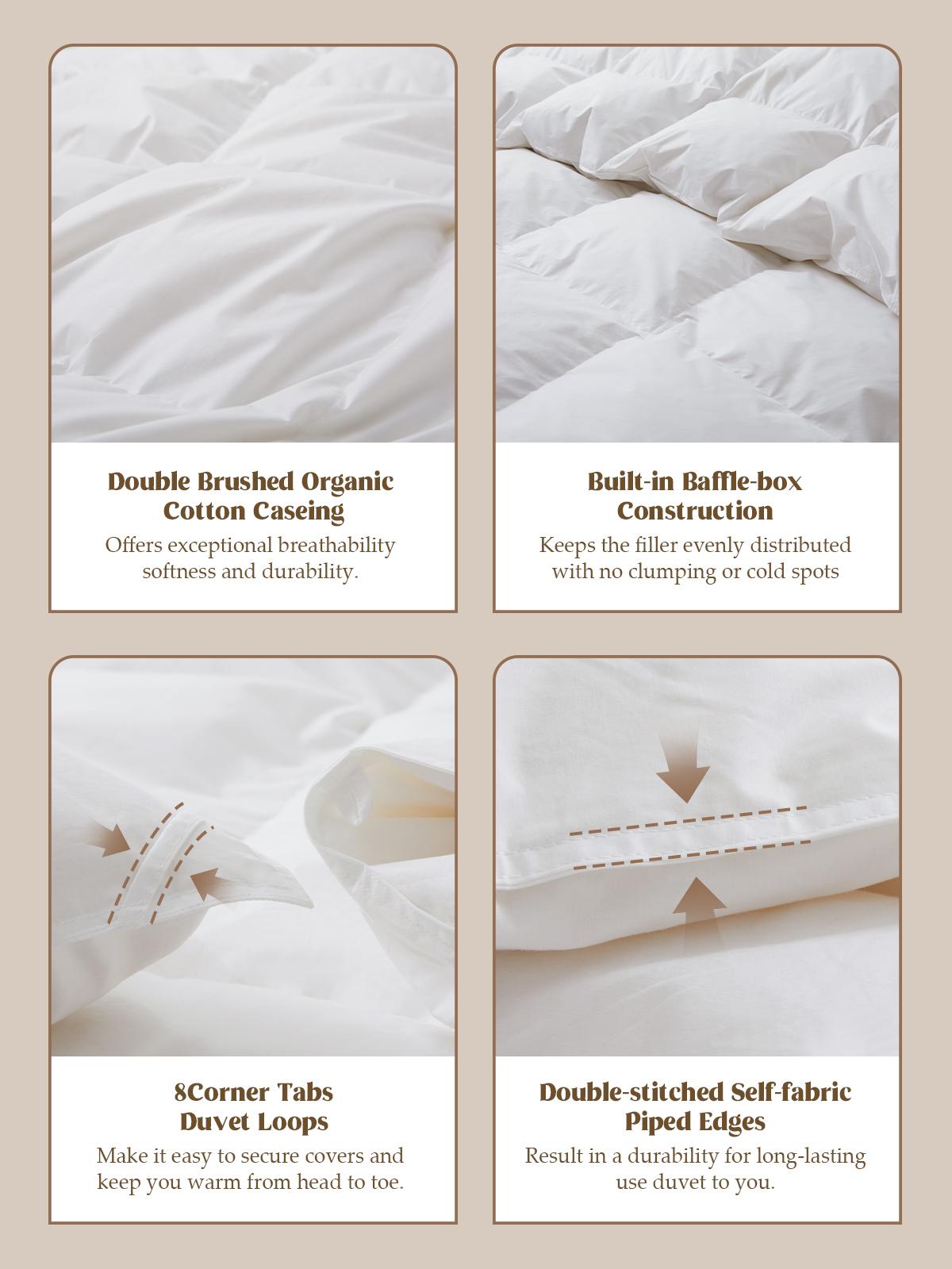 PEACE NEST Goose Down Comforter 500TC 100% Cotton Cover Ultra Soft Fluffy All Season Warm Bedding for Bedroom Dorm Hotel White