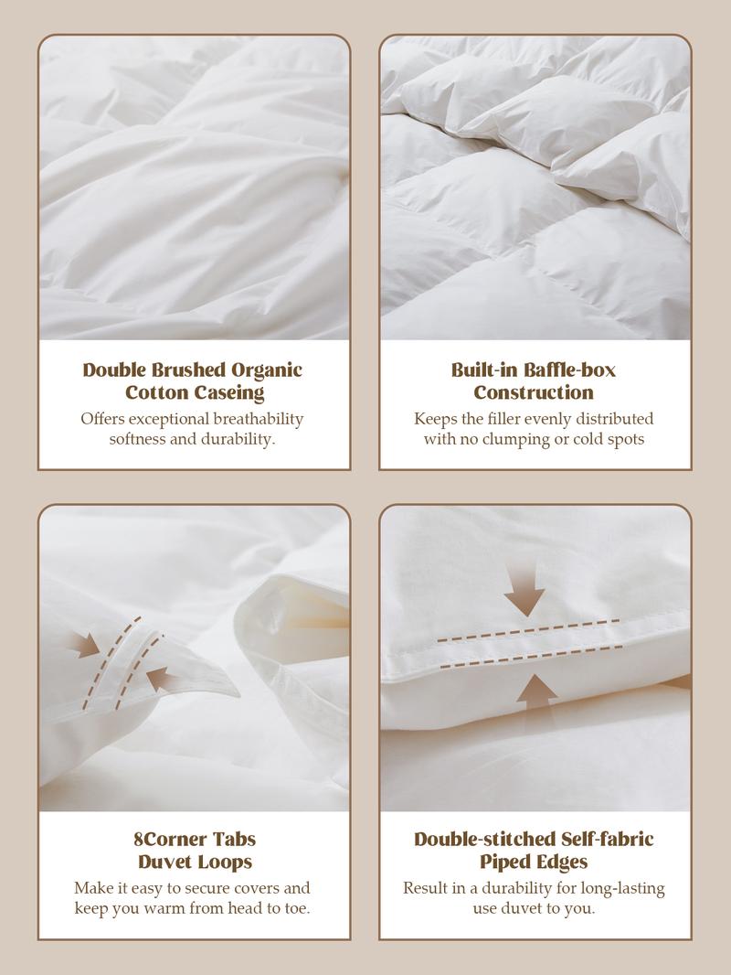 PEACE NEST Goose Down Comforter 500TC 100% Cotton Cover Ultra Soft Fluffy All Season Warm Bedding for Bedroom Dorm Hotel White