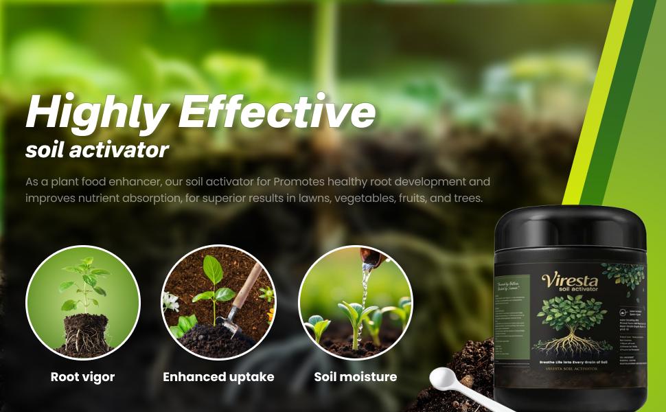 Viresta Soil Revitalizer (13.8oz / 390g), Concentrated Humic Acid Formula for Lawn & Garden Plant Food Enhancer Yields 266 Gallons Fertilizer Lawn & Garden Soil Conditioner - Plant Food Enhancer, Concentrated Humic Acid