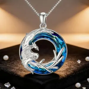 Blue Crystal Phoenix Necklace – Symbol of Rebirth & Elegance for Any Occasion