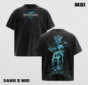 Sora Silhouette x Kingdom Hearts Washed Oversized Vintage Tee – Neon Blue Streetwear Graphic | Anime Collector Drop
