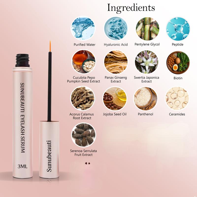 Sunubeauti Eyelash Growth Serum - 3MI Lash Serum for Eyelash Growth - Easy to Apply Eye Lash Serums to Grow Lashes - Safe Boosting Formula for Longer, Thicker and Fuller Lashes