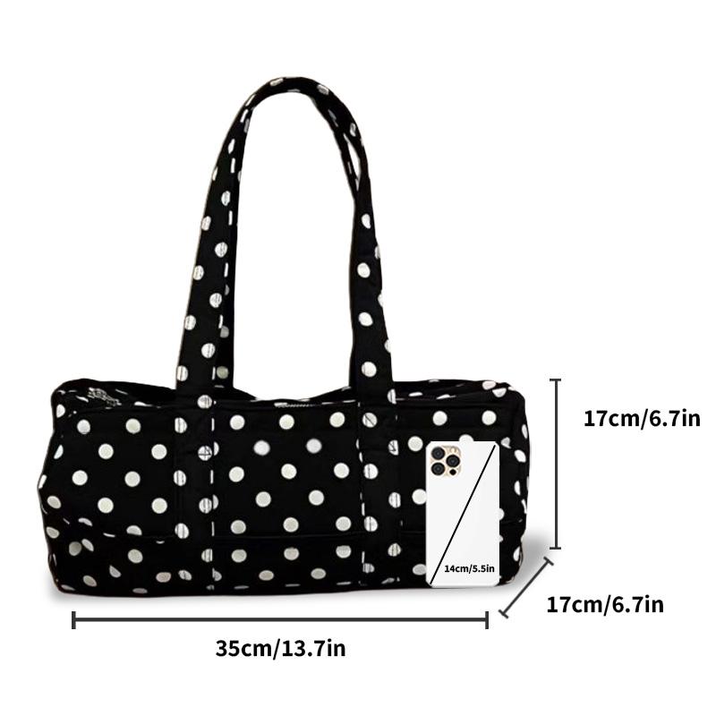 Cute Black & White Polka Dot Tote Bag Spacious Shoulder Bag for Women, Y2K Retro Daily Purse, Versatile Travel & Shopping Tote
