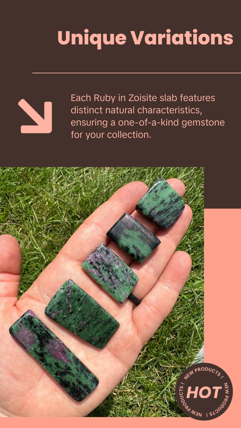 New Moon Beginnings Ruby in Zoisite Slab - Unique Gemstone with Green and Purple Hues