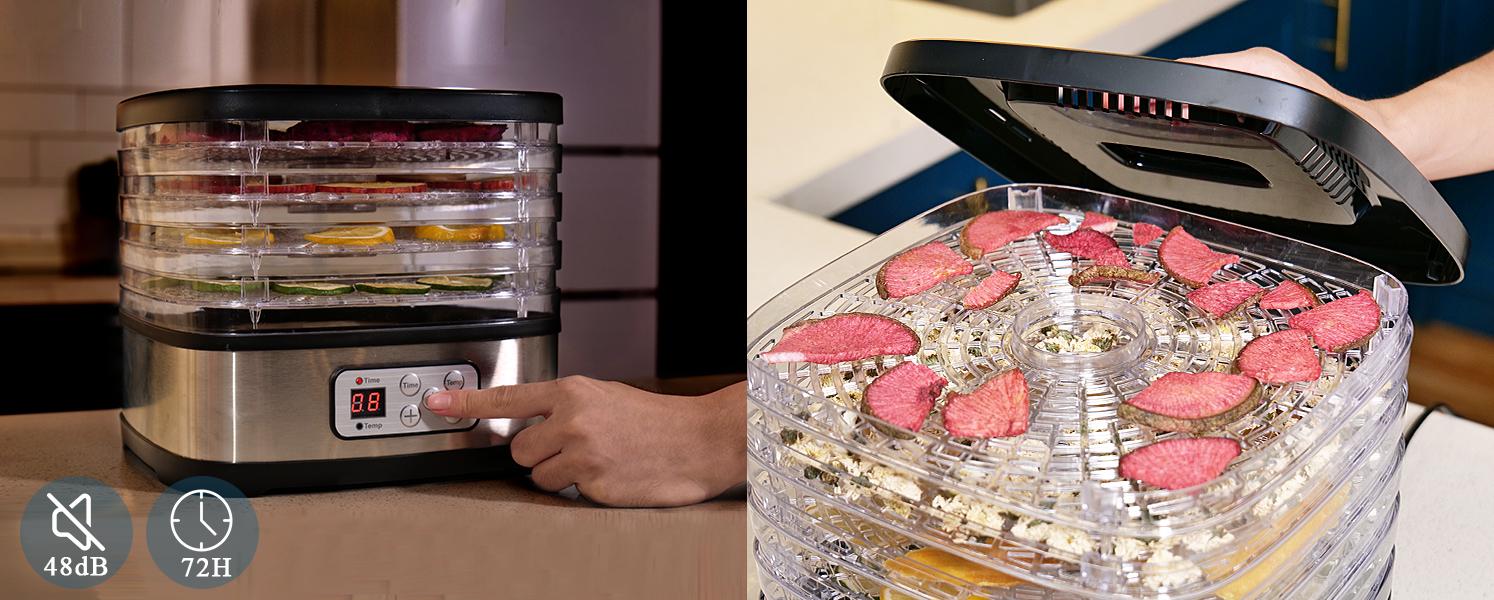 OSTBA Food Dehydrator Machine Adjustable Temperature & 72H Timer, 5-Tray Dehydrators for Food and Jerky, Fruit, Dog Treats, Herbs, Snacks, LED Display, 240W Electric Food Dryer, Recipe Book