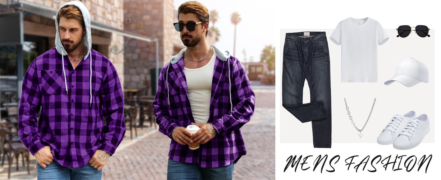 ZITY Purple Plaid Hoodie | Comfy Menswear Pullover - Long Sleeve Checked Flannel Top - Lightweight Casual Sweatshirt for Everyday Wear - Essential Plaid Wetsuit-Soft Fabric gifts