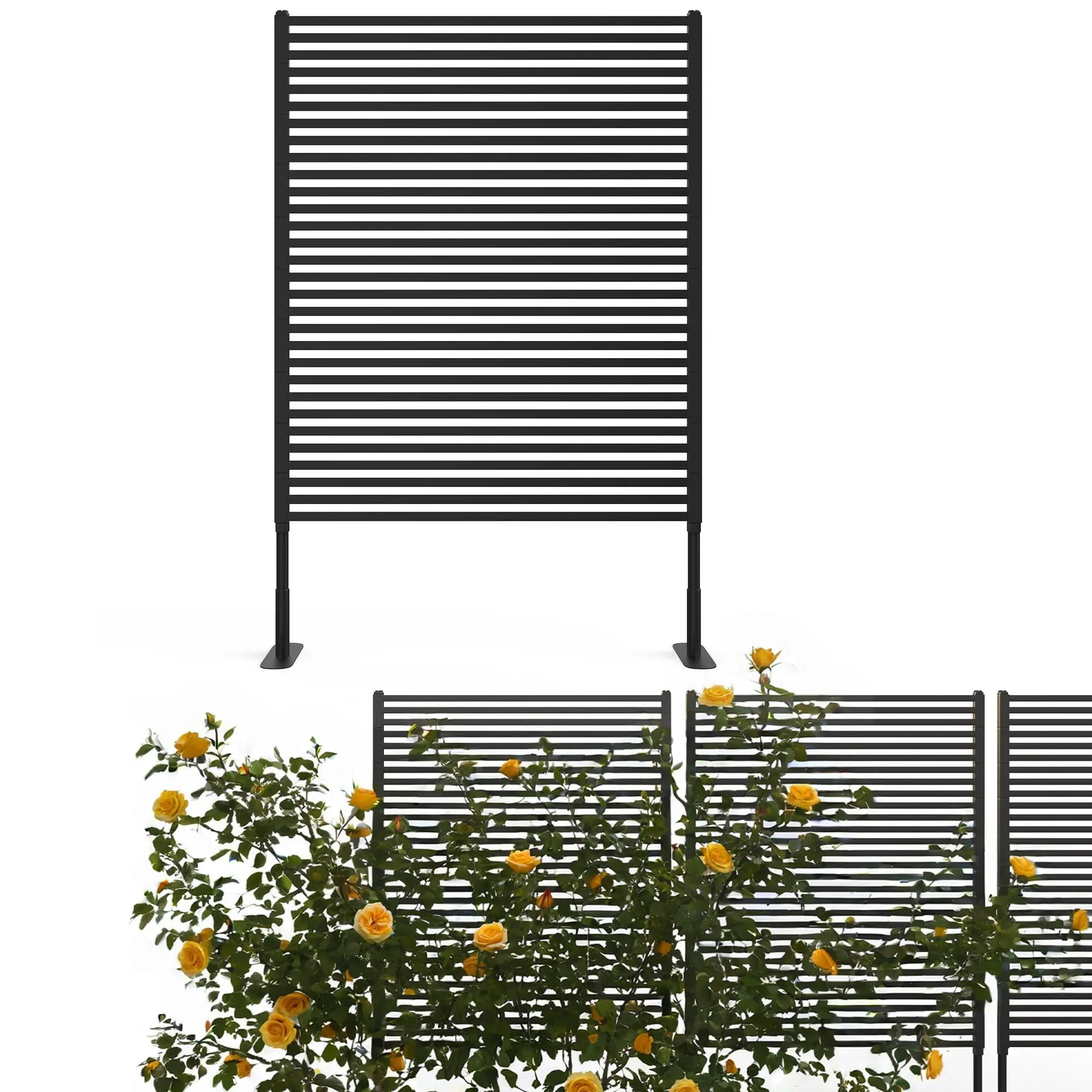 Outdoor Metal Privacy Screen, 47"X71" Freestanding Rustproof Decorative Fence Panel, Heavy-Duty Brown Iron Patio Yard Garden Divider, Weather-Resistant, Modern Airy Design with Plant Trellis