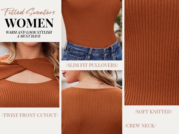 zeagoo Women's Pullover Sweaters Long Sleeve Cutout Knit Lightweight Crew Neck Fall Tops S-XXL Casual Womenswear Sizes run large Thin