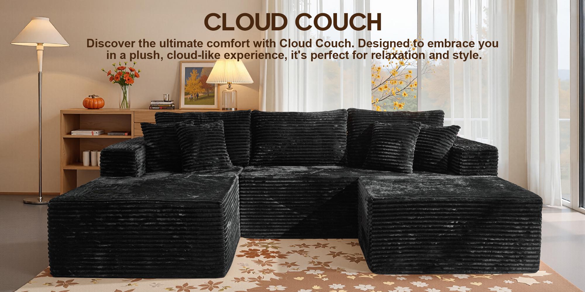 Modern 108" Boneless Couch Cloud Modular Sectional Sofa With Removable Ottomans & Chaise - Plush Corduroy , Deep Seat, Upholstered Couches, No Assembly Required for Living Room