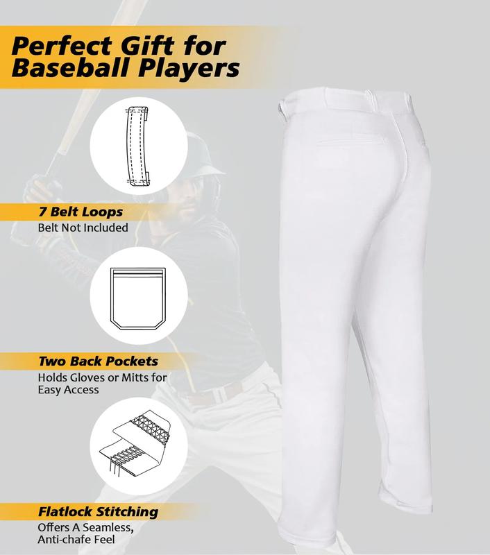 Penveer Full Length Men's Baseball Pants, Open Bottom, Loose Fit Adult Baseball Pants with Adjustable Length (White)
