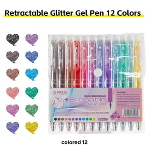 SHANDS Erasable Gel Pen 0.7mm Quick-drying Glittery Ink Retractable Ballpoint Tip Smooth Writing Soft Grip for Note-taking Writing