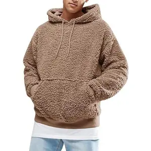 Runcati Men's Fuzzy Sherpa Pullover Hoodie Sweatshirt Long Sleeve with Kangaroo Pocket Chunky Fabric for Fall & Winter Athletic Fit