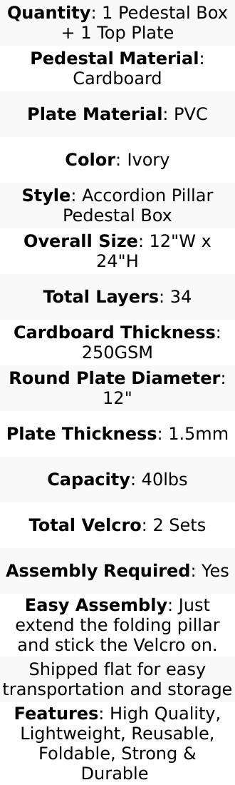 24" Ivory Cylinder Display Column Stand, Pillar Pedestal Stand With Top Plate