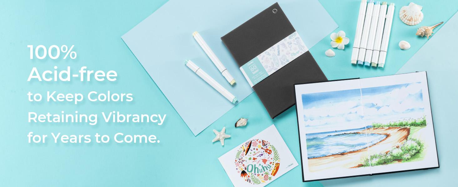 Ohuhu Double-Sided Marker Pad Art Sketchbook Bleedproof - 90 lb/150 GSM Smooth Drawing Paper - 60 Sheets/120 Pages - Hardcover Sketching Book for Alcohol Markers Paints