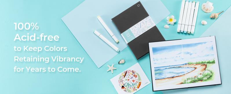 Ohuhu Double-Sided Marker Pad Art Sketchbook Bleedproof - 90 lb/150 GSM Smooth Drawing Paper - 60 Sheets/120 Pages - Hardcover Sketching Book for Alcohol Markers Paints