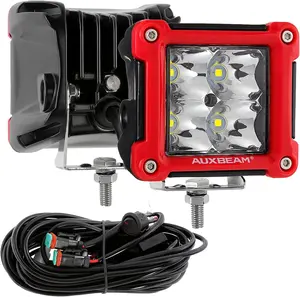 Auxbeam FA Series Red Housing LED Pods, 3 Inch 40W Spot Beam Light Bar, Ditch Off-Road Cube Lights Bumper A-Pillar Hood Mount, with DT Wiring Harness, Pair