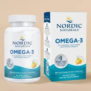 Nordic Naturals Omega-3 Lemon Flavor 60 Soft Gels 690 mg Fish Oil EPA & DHA for Heart Brain Immune Health Optimal Wellness Non-GMO 30 Servings