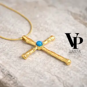 Valmaur Products Gold Cross Necklace with Turquoise Stone – Faith Inspired Jewelry