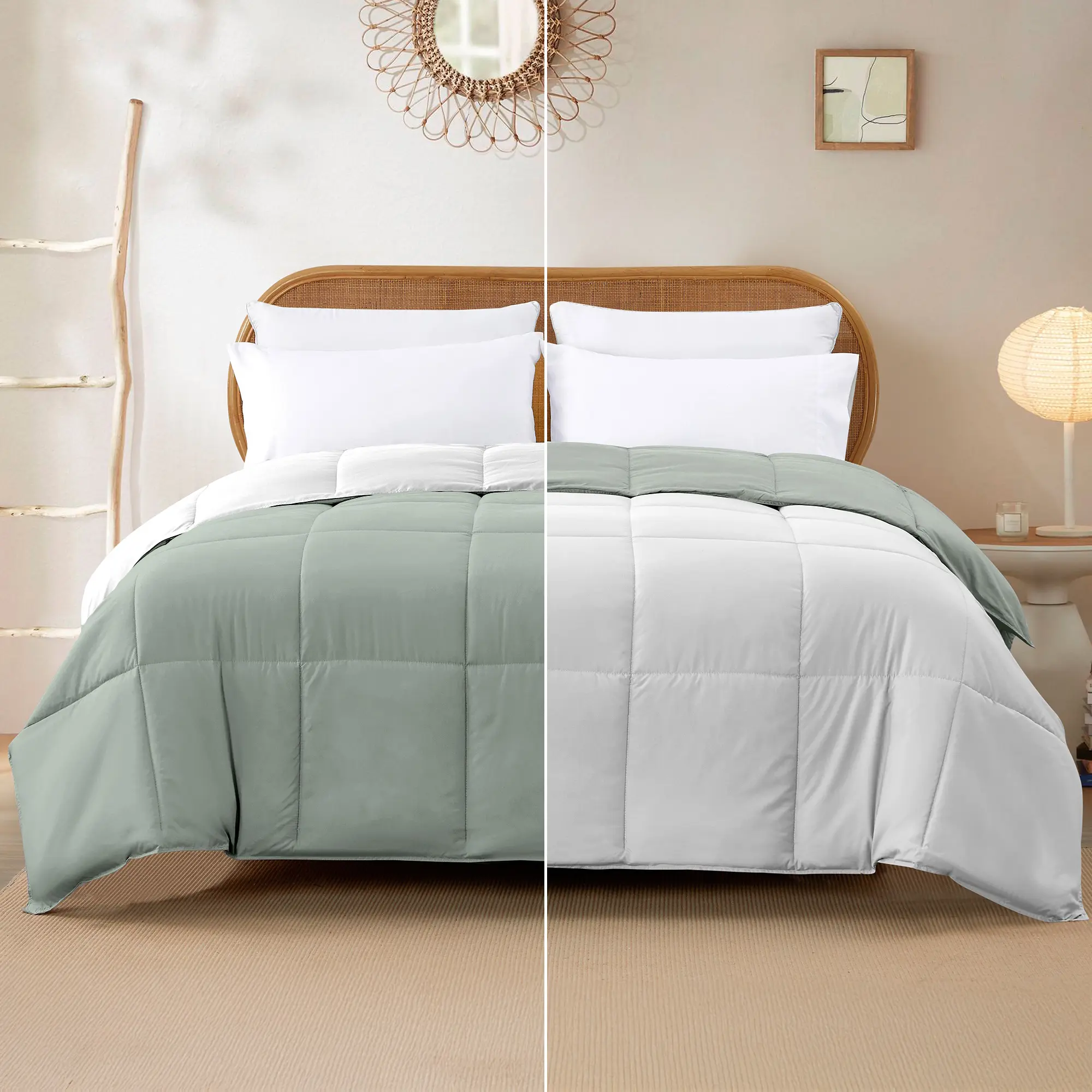 Modern Threads Soft Reversible Down Alternative Comforter - Twin, Queen, King Sizes, 100% Polyester Fill, Anti-Allergic, Breathable, Flat Weave, Microfibre, Machine Washable, White & Grey, Hypoallergenic