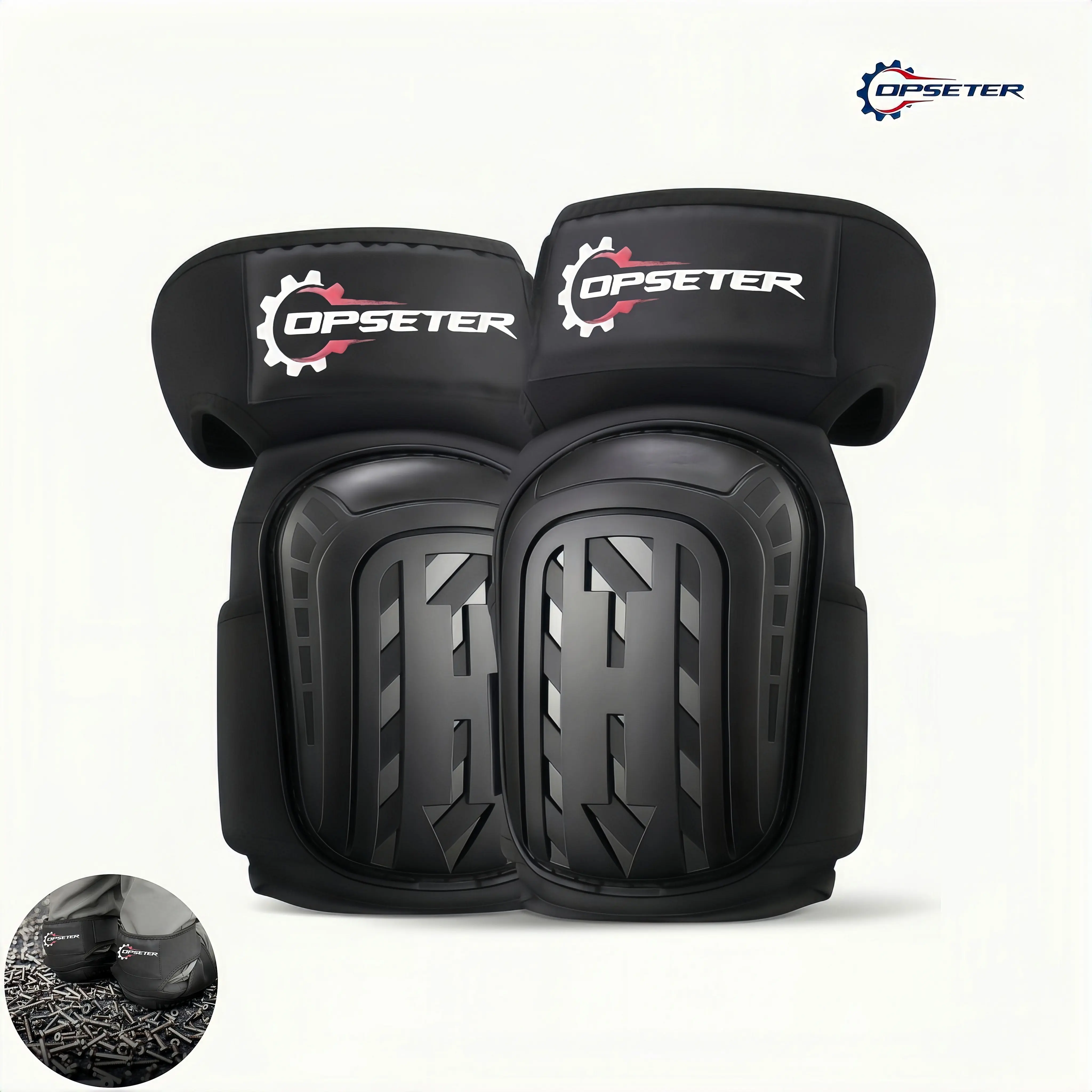OPSETER Heavy Duty Stretchable Foam Gel Knee Pads - Safety Gear, Work Accessories with Antislip Grip, Adjustable Strap, Less Knee Pressure, Gardening Ready, Cleaning & Flooring Use for Construction Workers