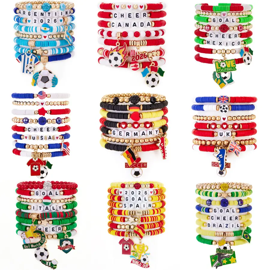 Country Flag Soccer Fan Stackable Bracelet Set – Game Day Cheer Wristband Collection, Adjustable Beaded Bracelets