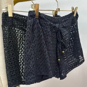 Womenswear Cover Up Short Stretchy Drawstring Gold Details High Stretch Beachwear Handmade