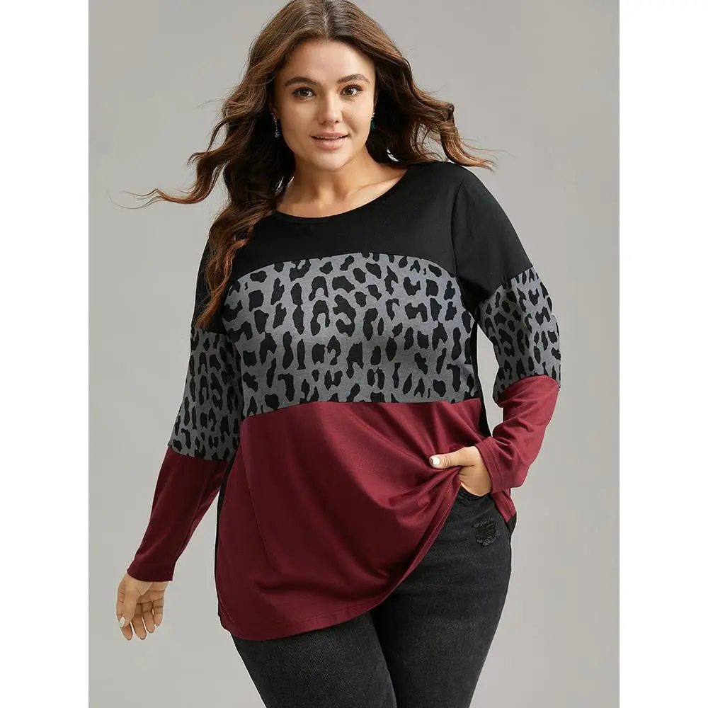 【Summer Turn-Up】BLOOMCHIC Plus Size Plaid Contrast Patchwork Round Neck T-shirt [M-6X] 2026 Summerfinds Fit Fabric