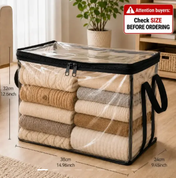Large Clear Thick Plastic Storage Box with Hinged Lid, Heavy-Duty Durable High-Capacity Organizer for Home, Moving, Attic   R2187