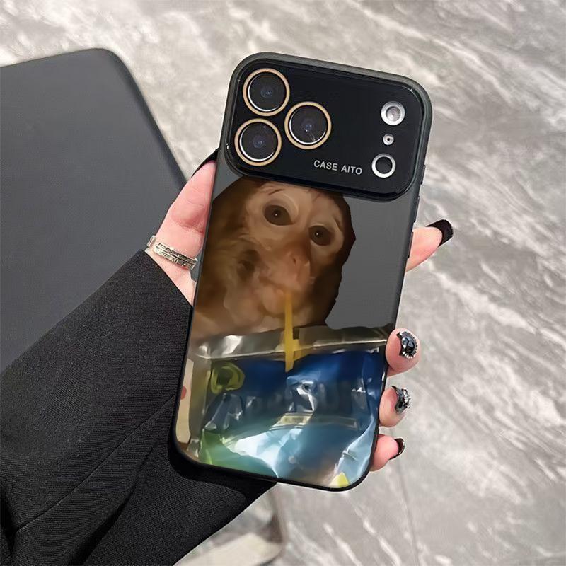 Funny Monkey Drinking Water Case for iPhone 17 Pro Max 17Air 17 16E 16 15 14 13 12, Ultra Skin-Friendly TPU, All-Inclusive Glass Lens Protection, Aesthetic Creative Animal Gift, Dopamine Ins Style Fun Cover, Shockproof Slim Case, Lens Window Design