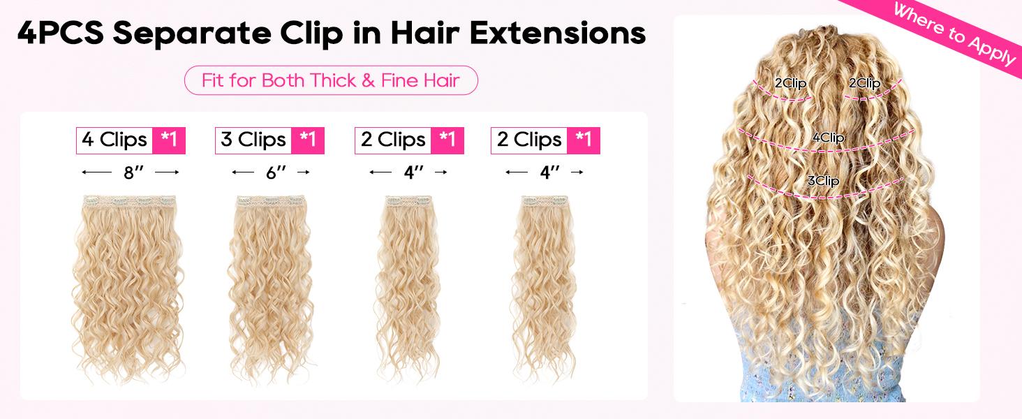 AISI HAIR 4PCS Clip-in Curly Hair Extensions, Natural Lace Weft, Tangle-Free Heat Resistant Fiber, Secure Fit for Women's Everyday & Special Occasions, Clip In Hair Extensions,summerwins