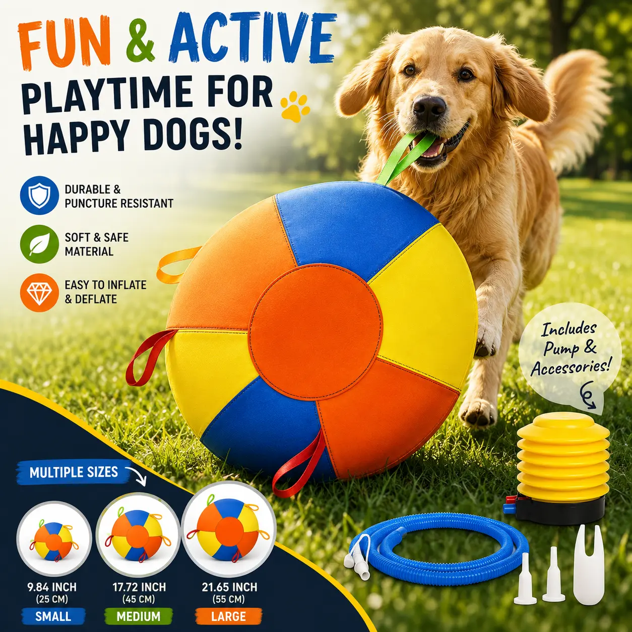 Giant Interactive Dog Ball for Herding & Chasing, Inflatable Jumbo Dog Toy with Protective Cover and Pump, Outdoor Exercise & Play