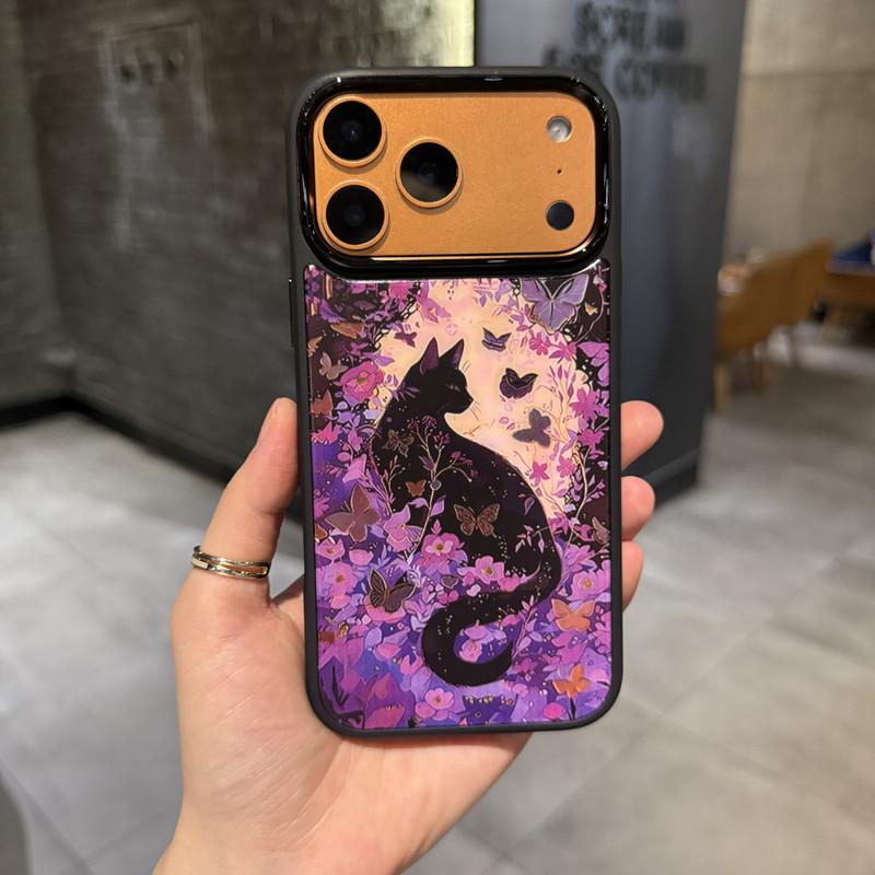 Compatible with for iPhone 17 Pro Max/16 Pro/15 Pro/14/13/12 Pink Leopard, Brown Leopard, Purple Floral Cat  phone case-LJK12-1