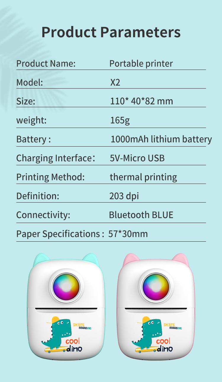 Mini Picture Printer, Portable Printer, Pocket Sticker, Receipt Printer, 203 DPI Resolution, Multifunctional Printer with 1000mAh Battery for Journal, Notes, Photo