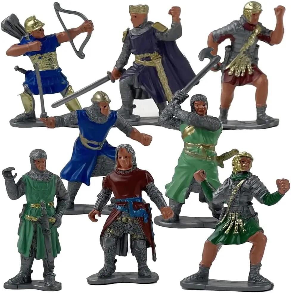 Knight Action Figures for Kids, Set of 8, Free-Standing Knight Figurines with Realistic Details, Medieval Party Decorations and Cake Toppers, Knight Party Favors for Boys and Girls