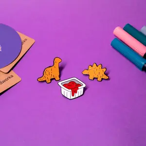 Dino Nugget Enamel Pin Set – Stegosaurus, Brachiosaurus & Ketchup Packet