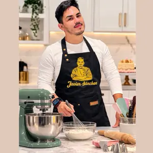 Javier Sanchez Apron - Black Apron with Yellow Design, Plain Pattern, Suitable for All Seasons, Ideal for Cooking