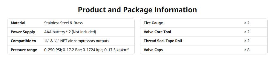 VIVOHOME 2 Pack Digital Tire Inflator with Pressure Gauge, Night Available 250 PSI Air Chuck and Compressor Accessories with Rubber Hose and Quick Connect Attachment for 0.1 Display Resolution
