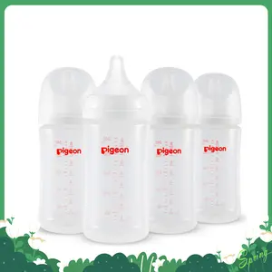 Pigeon PP Nursing Bottle Wide Neck, Anti-Colic, Streamlined Body, Natural Feel, Easy to Clean, 8.1Oz(Pack of 4), Includes 4pcs M Nipples (3m+) baby registry essential