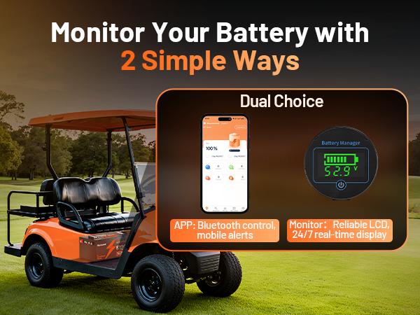 Humsienk 48V 100Ah LiFePO4 Bluetooth Battery for Golf Cart, Metal case defends, Built-in 200A BMS, 50+ Mile Range for RV, Solar Marine, Off-grid Digital Power Display