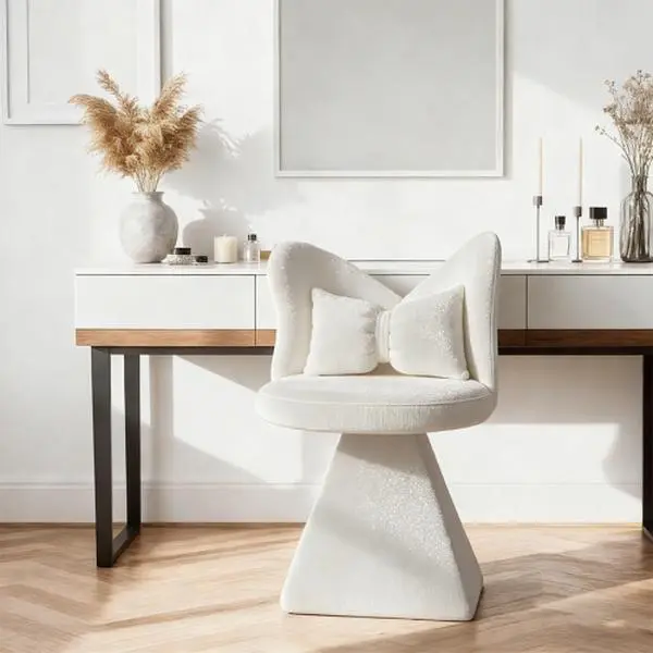 Swivel Accent Chair, Butterfly Back Vanity & Dining Chair, Upholstered Makeup Stool for Bedroom, Living Room, Study, Recreational Spaces (White)