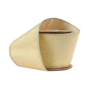4" Wired Iridescent Ribbon | Gold Metallic Double-Fused Taffeta Backing | 10 Yard Roll
