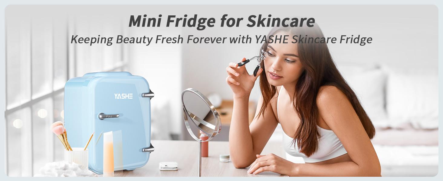 YASHE Mini Fridge/7 colours, 4 Liter/6 Cans Small Refrigerator for Skincare, 110V AC/ 12V DC Thermoelectric Cooler and Warmer for Bedroom, Office, Dorm, Car, Black mini fridge