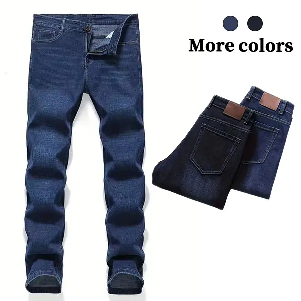 Men's Slim Fit Denim Jeans - Ultra-Stretchy Elastized Waistband, Plain Full-Length Straight-Leg Cargo Trousers, Unopened Buttonholes for Adjustable Fit, Versatile for Everyday & Streetwear, Streetwear Men's Jeans, Ultra-Stretchy Men's Jeans