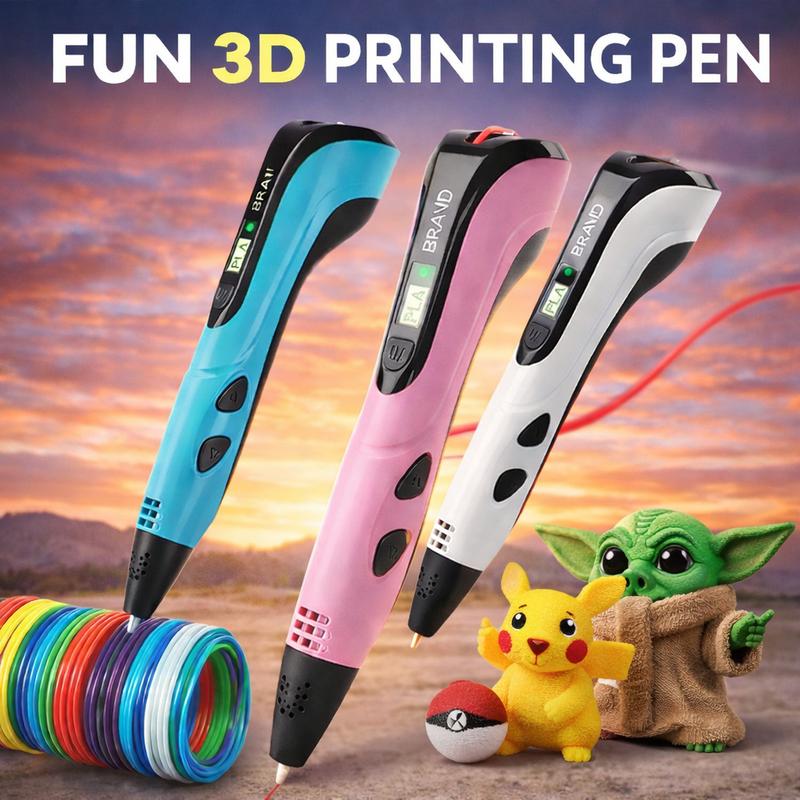 Newest 3D Printing Pen Set with LCD Display Screen PLA Filament USB Adapter & 22 Design Drawing Book Creative DIY Gift for Kids Birthday New Year Present   ideal   birthday   gift Fun