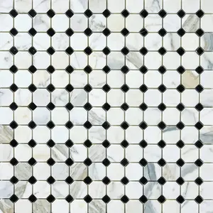 Calacatta Gold & Black Octagon 12x12 Polished/Honed Marble Mosaic Tile