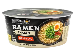 ORIGINAL CHICKEN Premium Ramen, (NON SPICY) Instant, PhoLicious Brand, 4 Pack / 4.19 Ounce Bowls, Fresh Ingredients