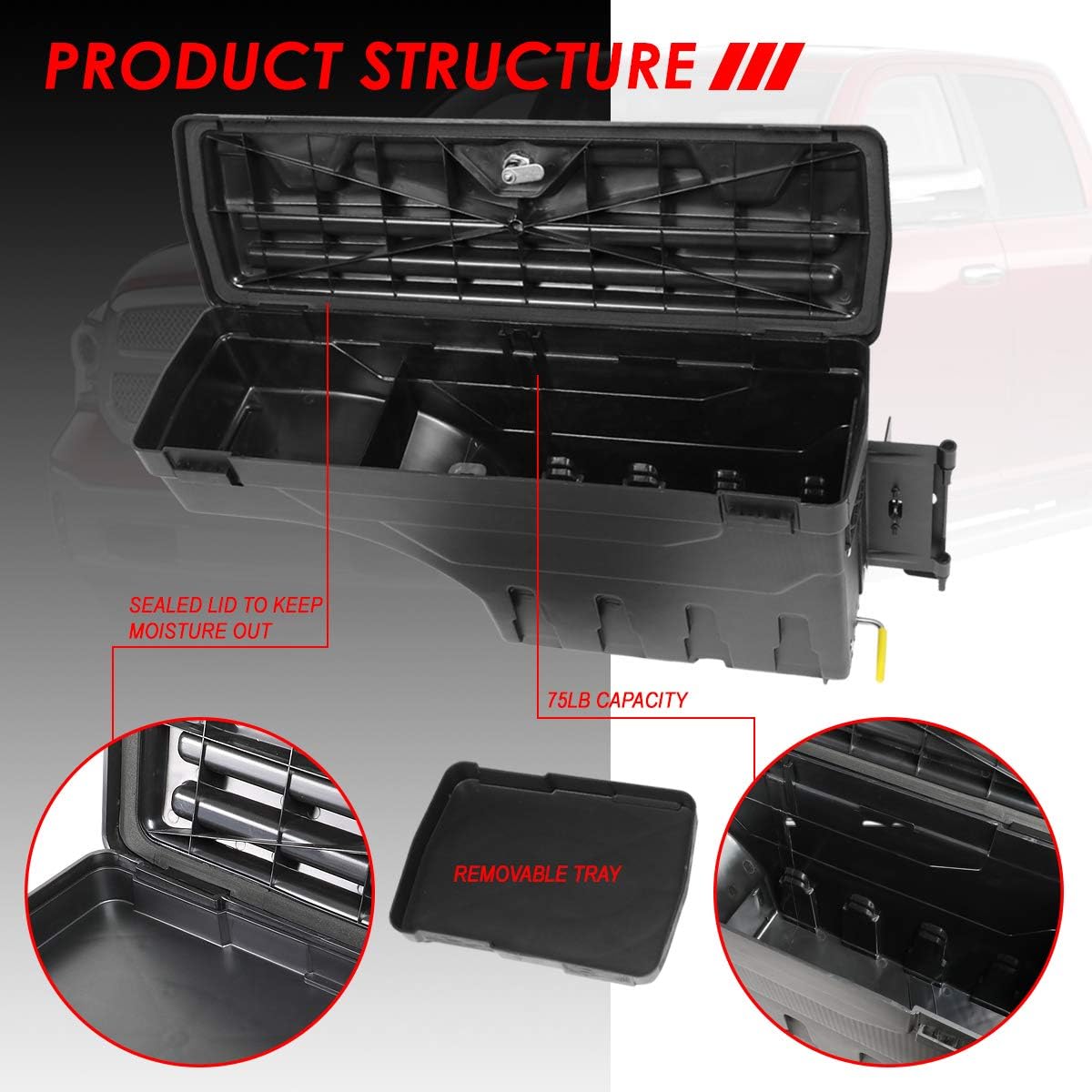 2Pcs Lockable Truck Bed Storage Box Toolbox LH & RH Fit For 02-18 Dodge Ram 1500 2500 3500 Improved Version