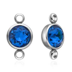 10pcs Grade A September Sapphire Blue Birthstone Links, Stainless Steel, Non Tarnish, 10mm, CCP36-9